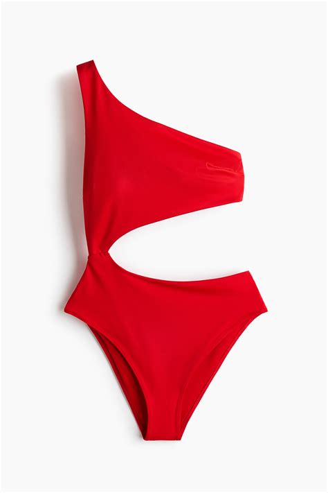 Women's Red Padded-cup one-shoulder swimsuit | H&M IN