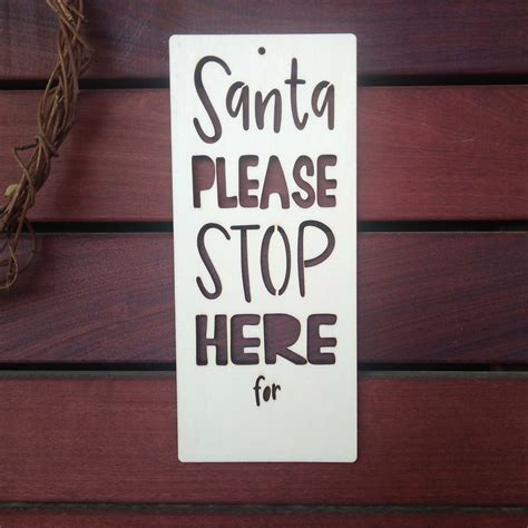 Targa di legno fuoriporta "Santa please stop here"