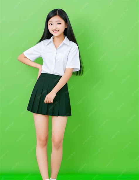 A Asian student woman in white shirt and black short skirt Ai generated