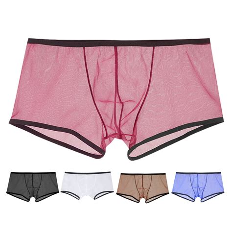 rygai Men Panties U Convex Color Matching Stretchy Low Waist Mesh See