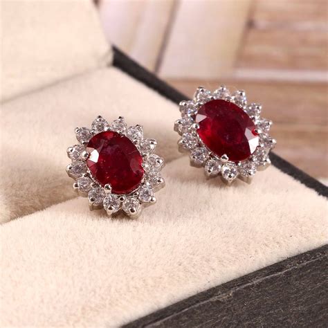 Natural Ruby Earrings, Stud Earrings, Red Ruby Earrings, Halo Statement