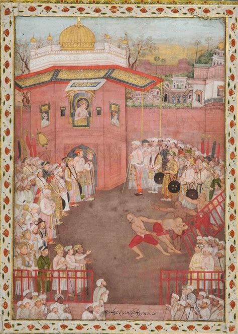 Painting of Shah Jahan watching a wrestling match. India, Mughal period