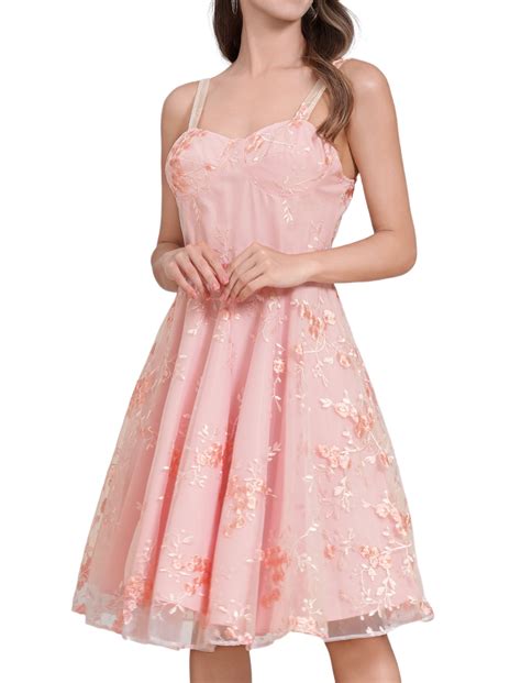 IDOPIP Women Spaghetti Strap Floral Lace Bridesmaid Cocktail Party