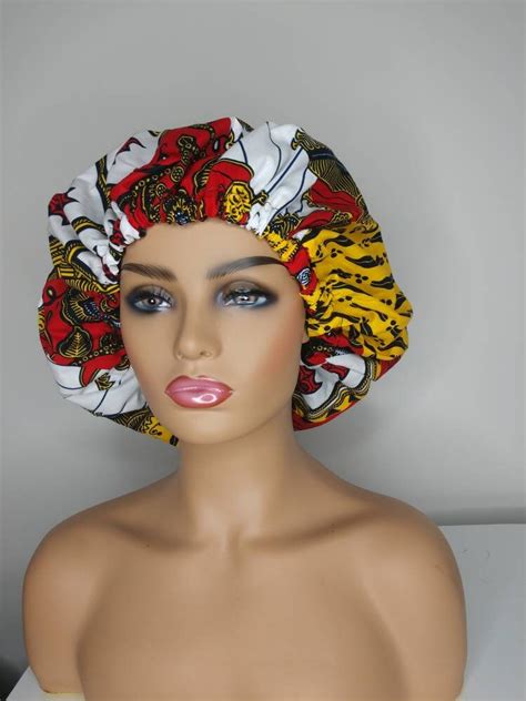 head bonnet  matching face mask  african print fabric lined