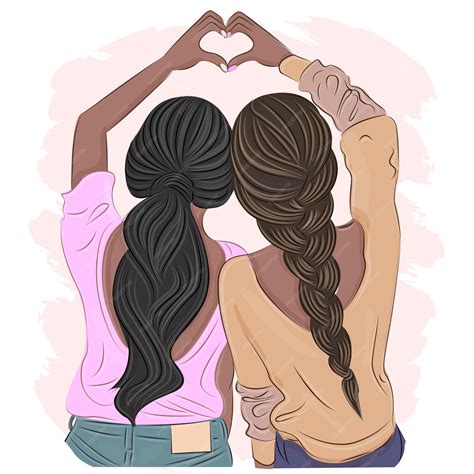Premium Vector | Stylish girlfriends or two sisters show with hands