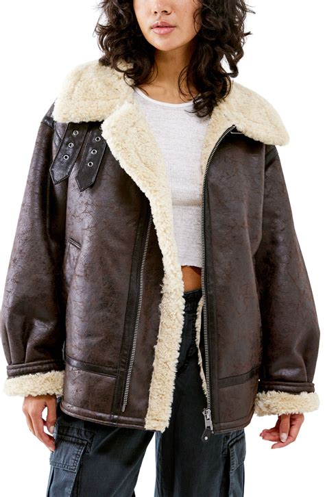 BDG Urban Outfitters Faux Leather Longline Aviator Jacket | Nordstrom