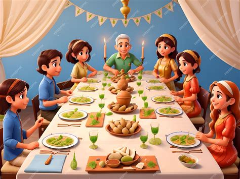 Premium Photo | A family gathering around the Seder table Passover