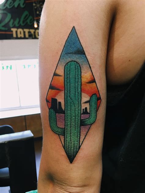 colorful sunset saguaro cactus tattoo by tattoo paulski, phoenix, az # ...