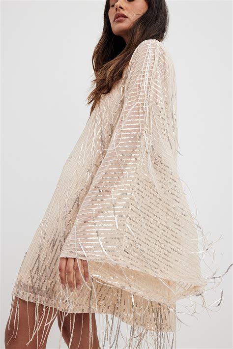 Sequins Flowy Mini Dress Beige | NA-KD