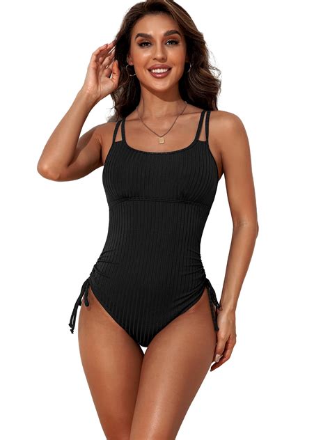 Alove Women Ribbed Tie Side One Piece Swimsuit 1 Piece Bathing Suit