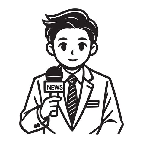 Smiling Male Journalist Reporter Drawing Cartoon Illustration 55913346