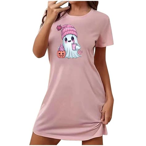 Sakmal Cute Sleepwear for Women Halloween Night dress Pink Ghost and
