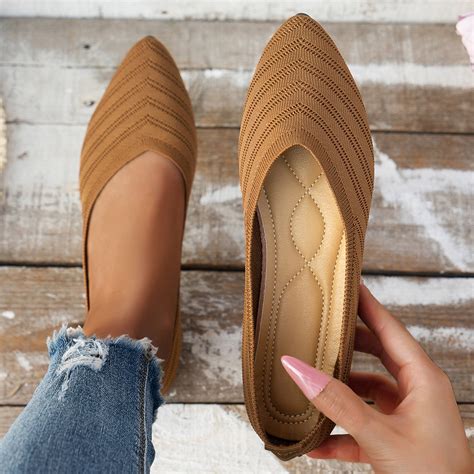 Aloohaidyvio Women's Flats Pointed Toe Ballet Shoes Knit Dress Shoes