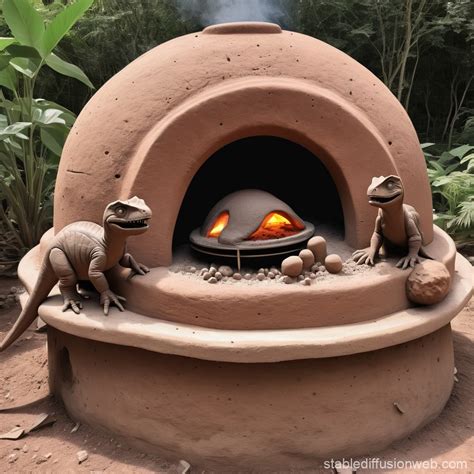 ceramic oven cooking prehistoric creatures stable diffusion