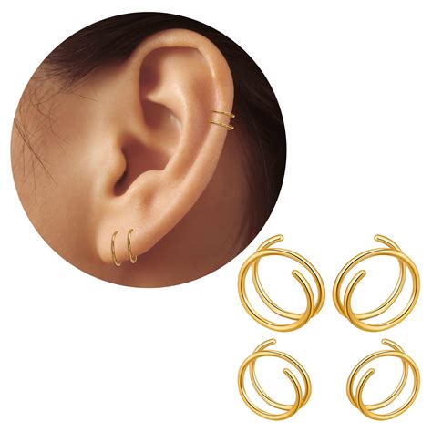 Trinckle 2 Pairs Double Hoop Earrings for Single Piercing, Small Gold