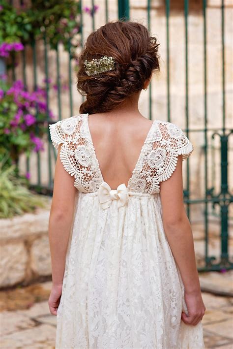 Boho Ivory Lace Flower Girls Dress Junior Bridesmaid | Etsy | Flower ...