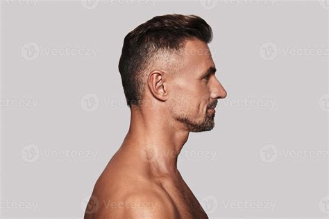 shirtless man side view  good  young man smiling