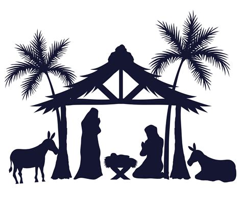 merry christmas and nativity set icons silhouettes vector design ...