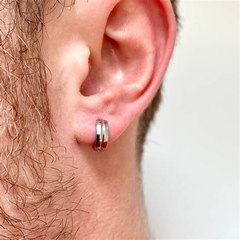 mens silver hoop earrings silver mm mens hoop earrings etsy