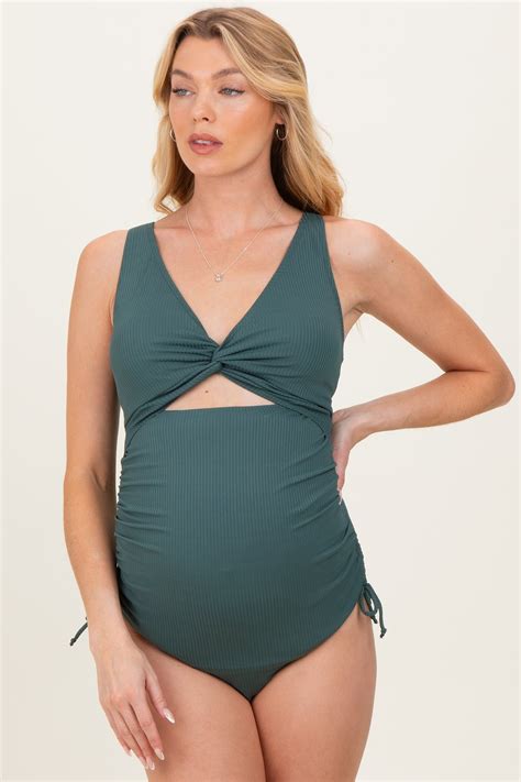 Forest Green Twist Front Cutout Maternity One Piece Swimsuit – PinkBlush