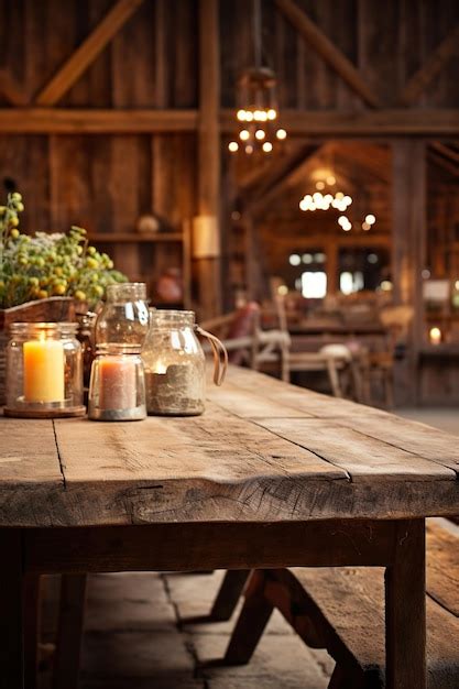 Rustic Wooden Table with Blurred Rustic Barn | Premium AI-generated image