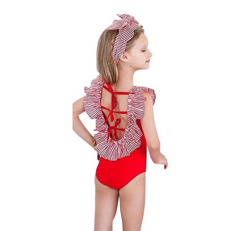 Baby swimwear Infant Kids baby girl beach Striped Backless Swimsuits Swimwear Girls Bathing One ...