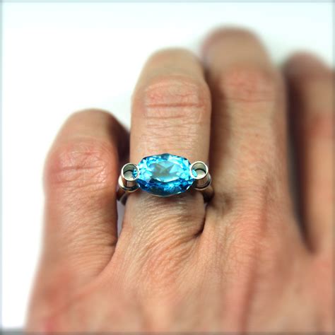 Modern Fancy Cut Blue Topaz Silver Ring Unique Architectural - Etsy