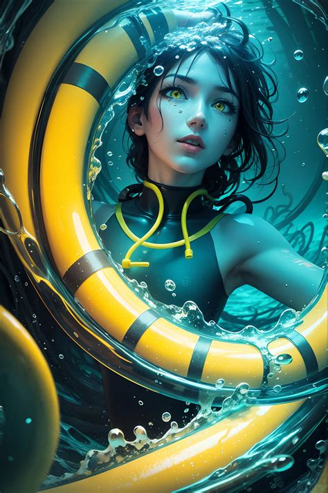 A woman in a wetsuit is floating in a pool - SeaArt AI