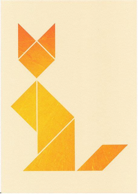 Tangram Fox Print on Woven Paper