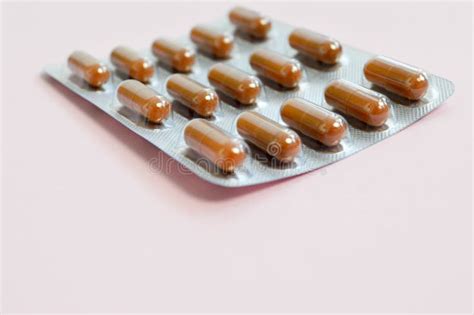 brown white oblong tablet blister stock   royalty