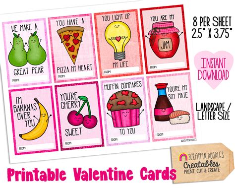 Printable Valentine Cards Valentines Day Food Puns Gift Cards Valentine