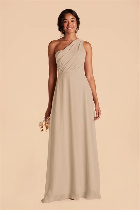 Kira One Shoulder Bridesmaid Dress in Almond | Birdy Grey Suits