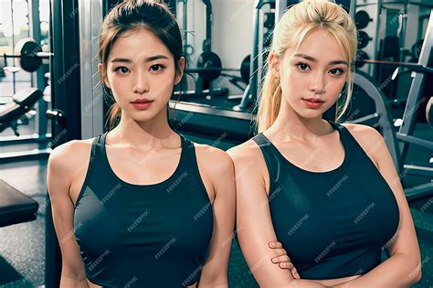 Premium AI Image | two sporty girls in the gym in korean gym clothes