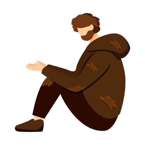 Poor beggar, miserable pauper flat vector illustration. Homeless man ...