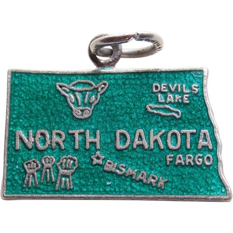 Sterling & Enamel NORTH DAKOTA Vintage Estate Charm - State Souvenir