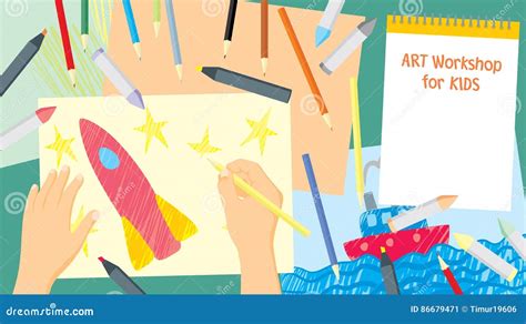 Art workshop for kids stock vector. Illustration of hobby - 86679471