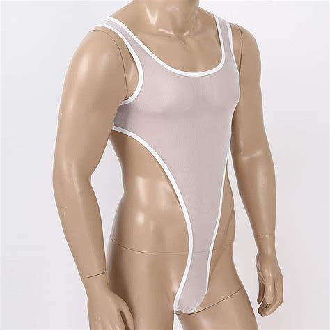 KKmeter Men's One Piece Mesh See Through Mankini Bodys...B098XF2H98