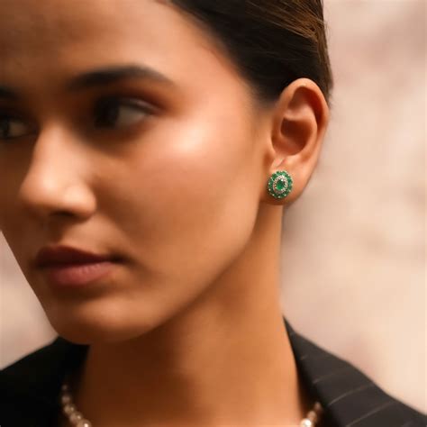 Azure Gold Diamond and Emerald Ear Studs – Vibe with MOI