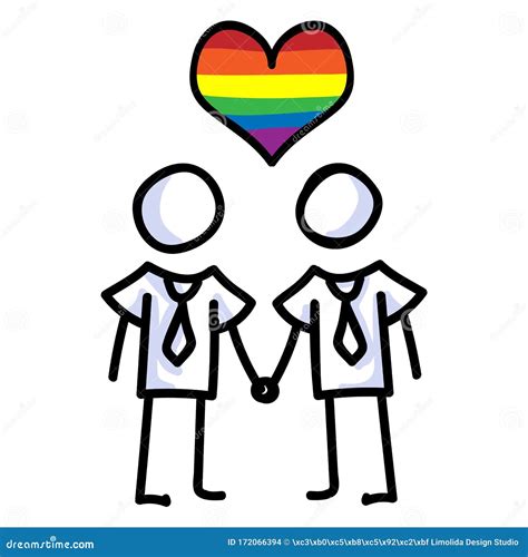 Hand Drawn Stick Figure of Gay Marriage. Concept of Lgbt Equality for