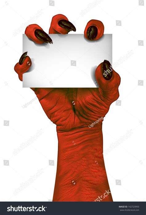 ilustrasi stok demon devil hand holding blank sign  shutterstock