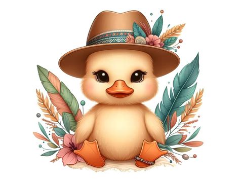 Cute Baby Duck in Panama Hat Graphic by LINEART3 · Creative Fabrica