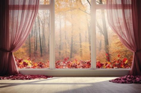 premium photo beautiful window  curtain   view  autumn