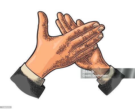 Man Clapping Hands Applause Sign Vector Vintage Engraving Stock