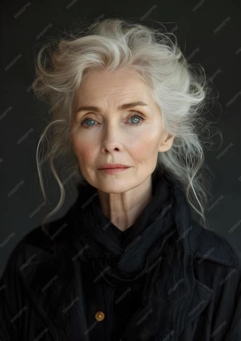 Premium Photo | Elegant elder woman with graceful gray hair poses for a