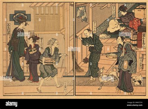 edo street scene  century  dance teacher  pupil   left