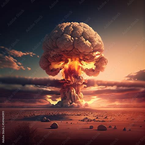 Stockillustratie Nuclear explosion in the desert. Atom bomb explosion ...