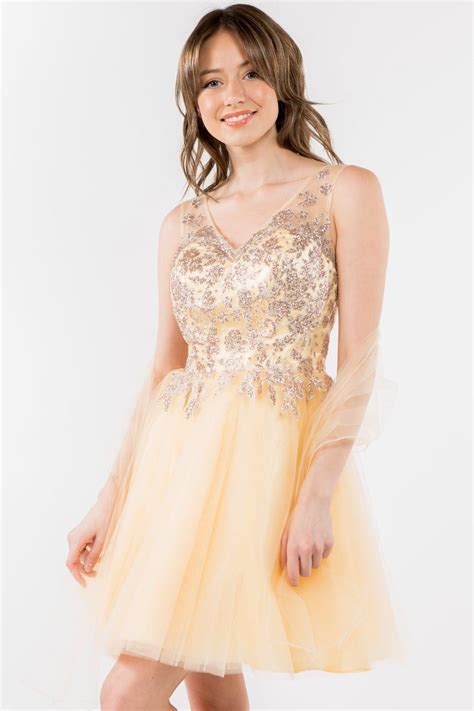 Rose Gold Glitter A Line Short Homecoming Dress - Homecoming Dresses