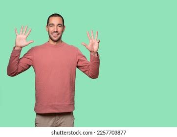 Happy Young Man Doing Number Nine Stock Photo 2257703877 | Shutterstock