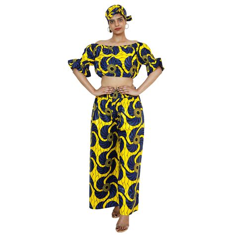 Women's Printed Off Shoulder Crop Top with Pants Set – African-Stars