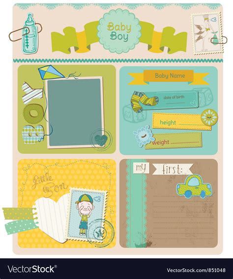 Scrapbook design elements - baby boy cute set Vector Image